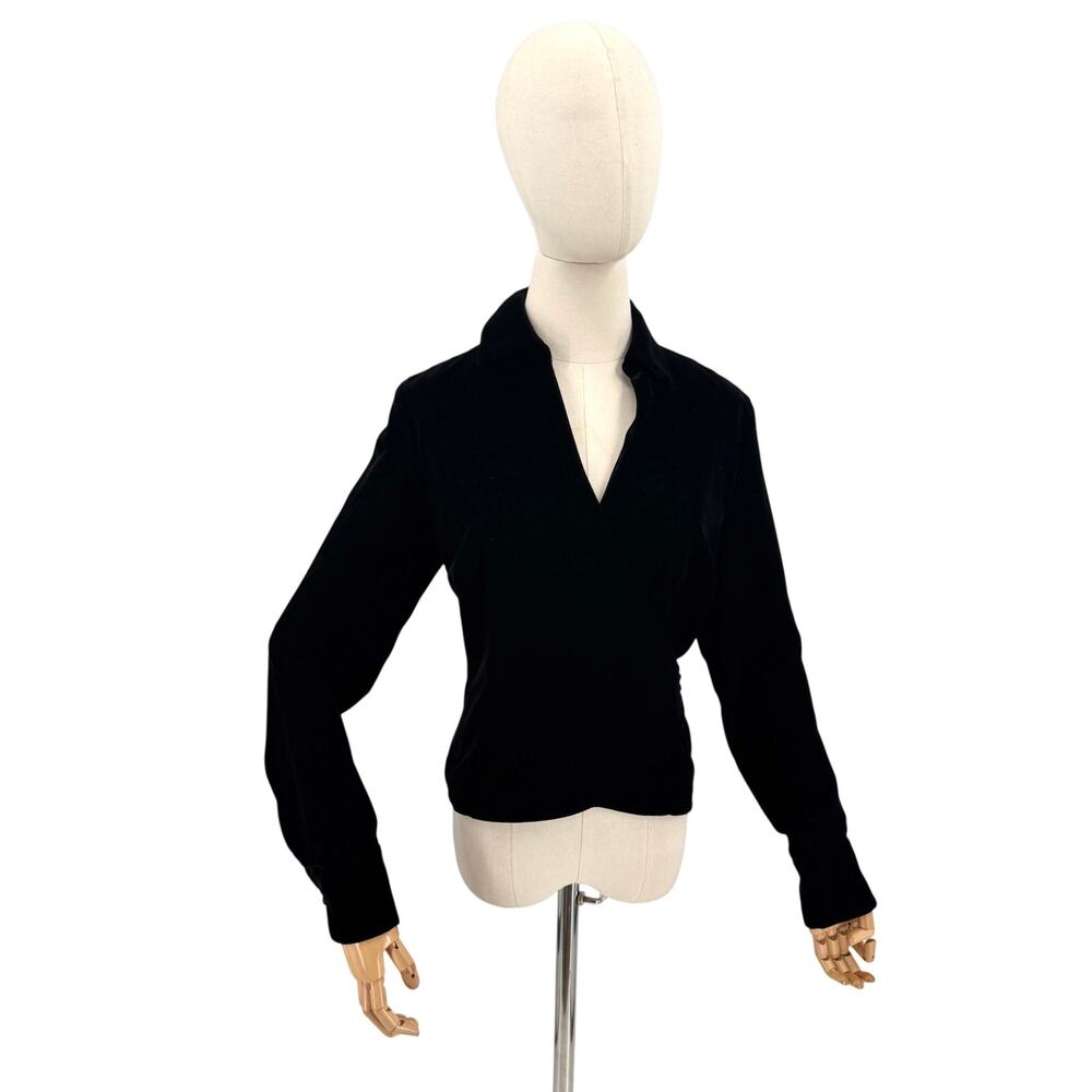 Ann Taylor LOFT Black Velvet Collared Wrap Top